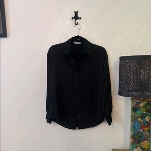 Satin style  Black button up Blouse